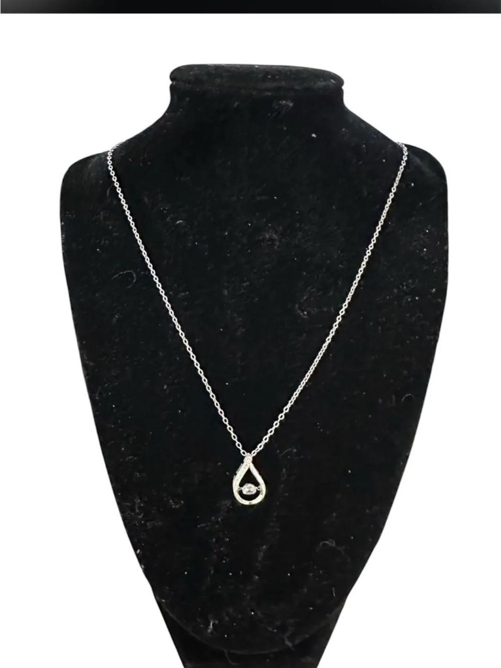 Central Floating CZ Teardrop & Sterling Silver Necklace